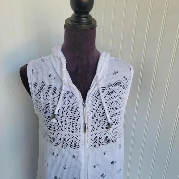 DOTTI Swim Cover Up Crochet Full Zip Up Hoodie White Lace $56 Sz Small S - Picture 7 of 12